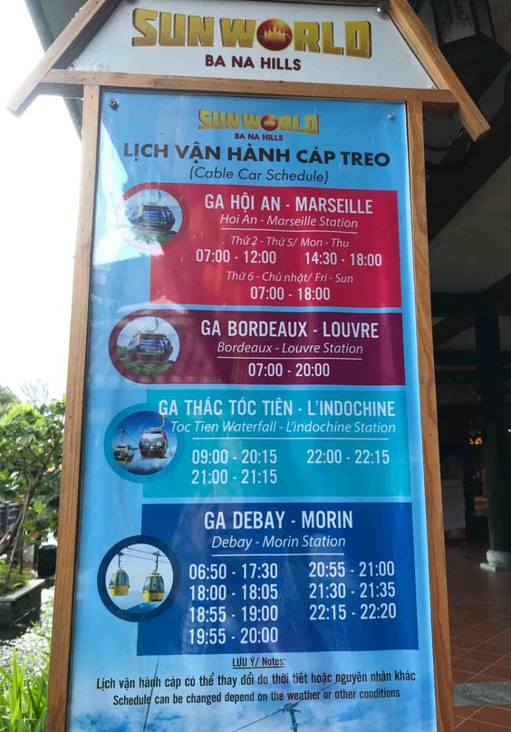 Bana hills timetable cable car schedule 2023